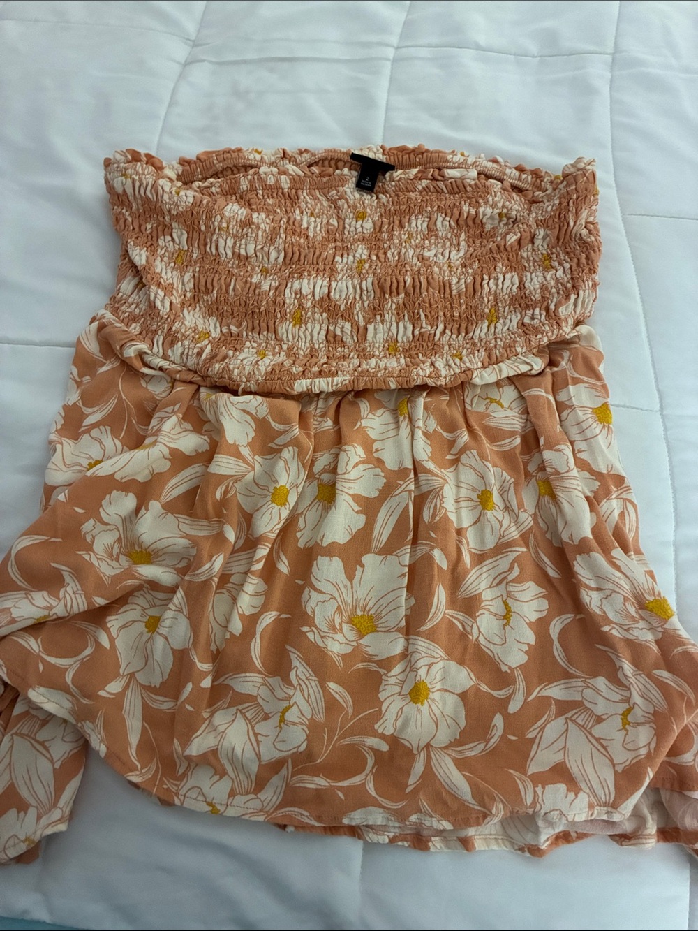 torrid Peach Floral Strapless Smocked Tube Top